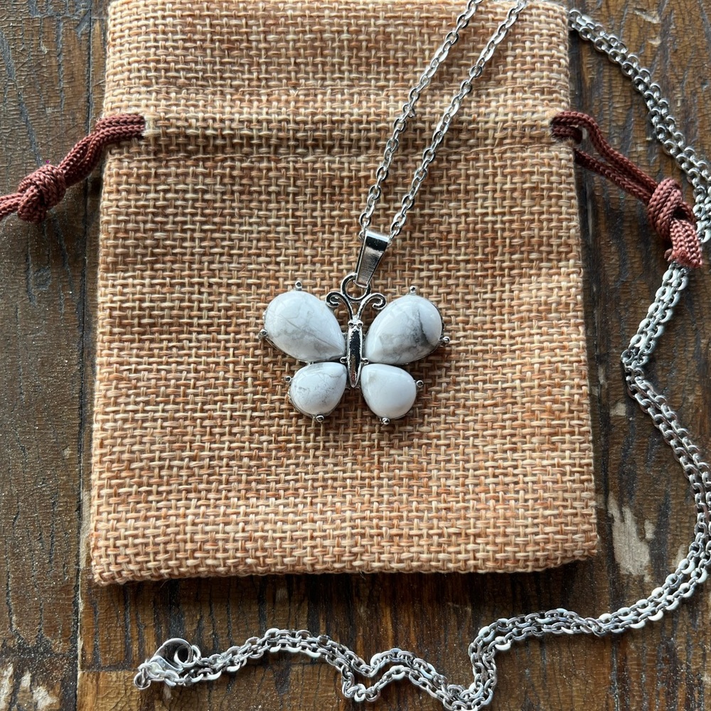 Howlite Butterfly Necklace Howlite Pendant Howlite Necklace Gemini Gift